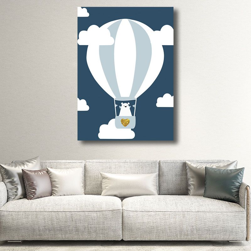 Cute Bear Wrapped Canvas Cartoon Decorative for Children Bedroom Wall Art Decor in Blue