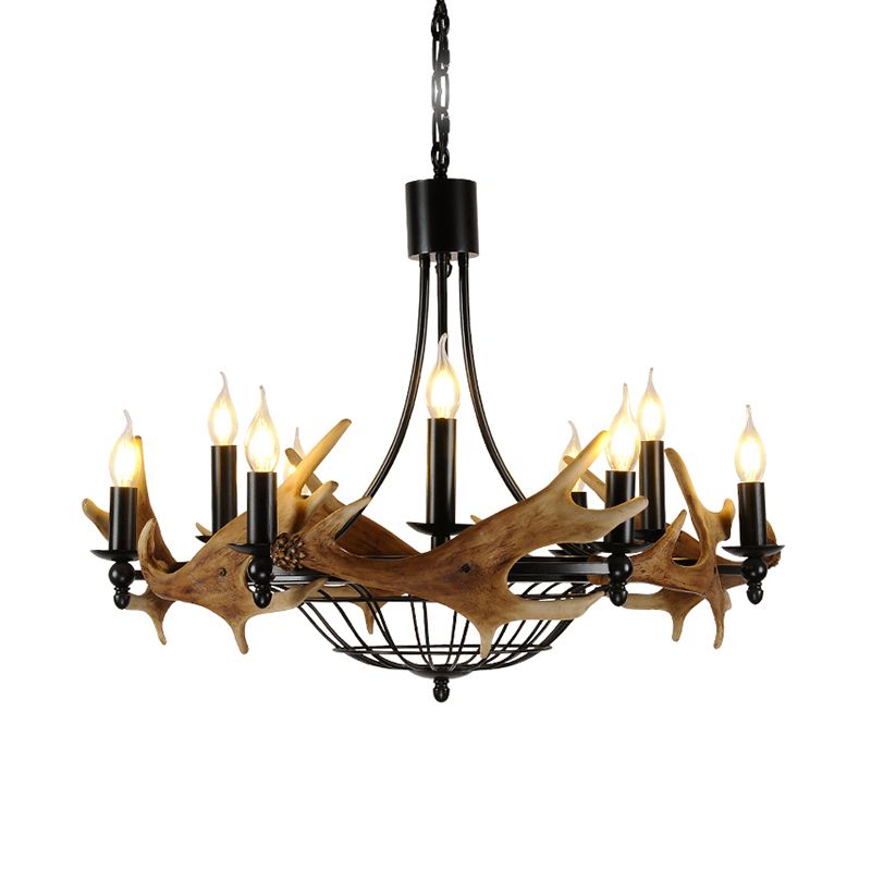Brown 9 Lights Chandelier Lighting Rustic Metal Wine Barrel Pendant Lamp for Living Room