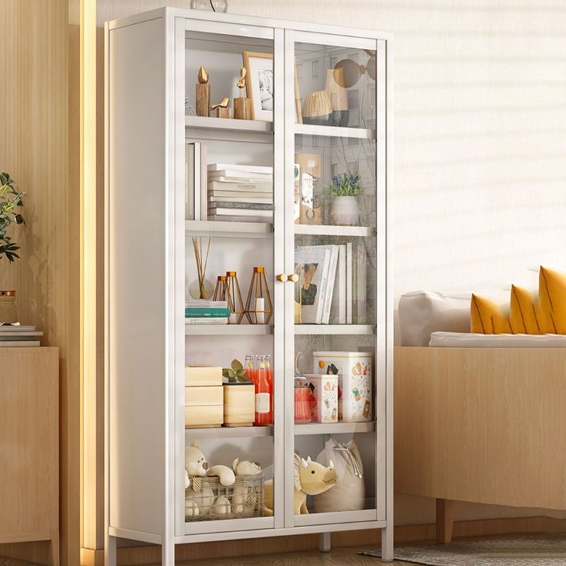 Closed Back Standard Bookcase Glam Metal Bookshelf with Doors