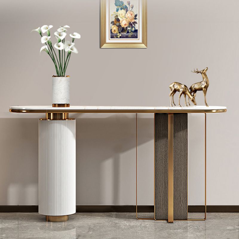 Glam 33.46" Tall Console Table Stone Oval Accent Table for Hall