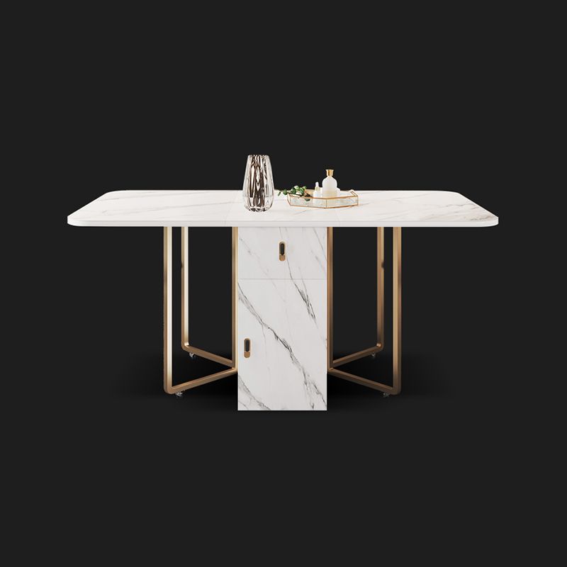 Foldable Sintered Stone Dining Table Modern Rectangle Table with Trestle Base