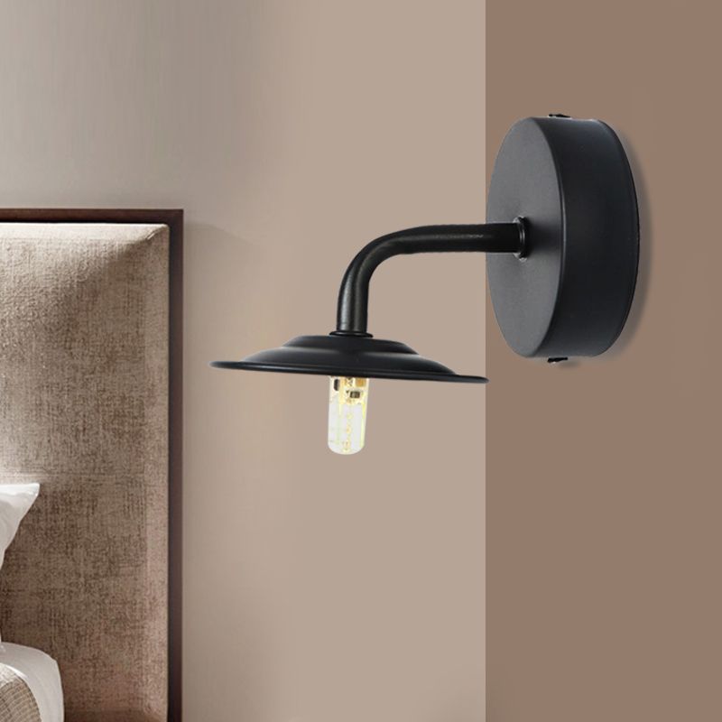 Acabado negro 1 Lámpara de pared de sombra plana de tono plano y liviano de bombilla 1 para dormitorio para dormitorio