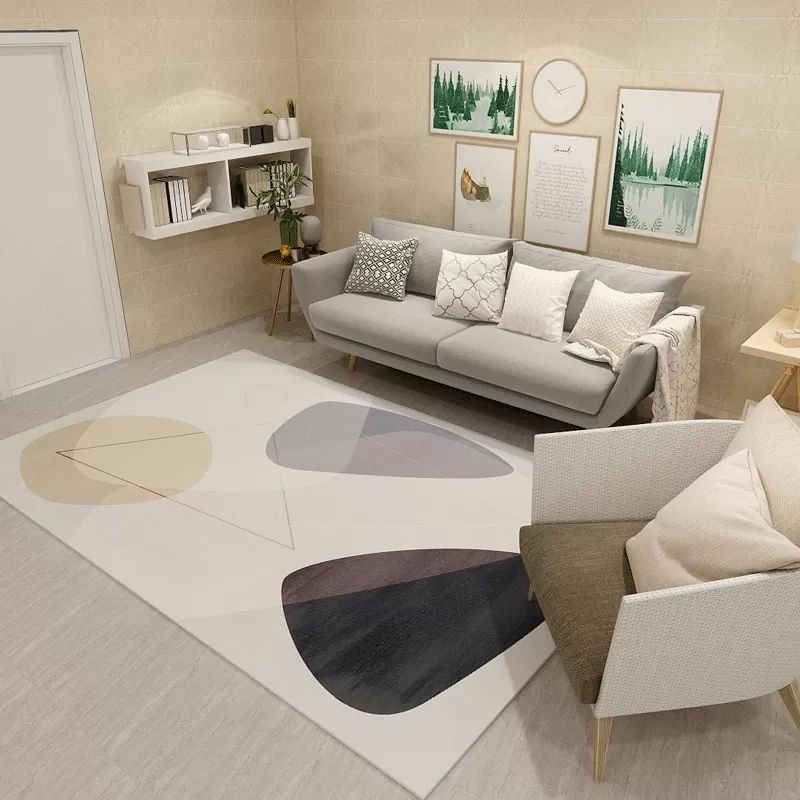Minimalist Living Room Rug Multicolor Abstract Color Block Carpet Polyester Washable Pet Friendly Anti-Slip Backing Rug