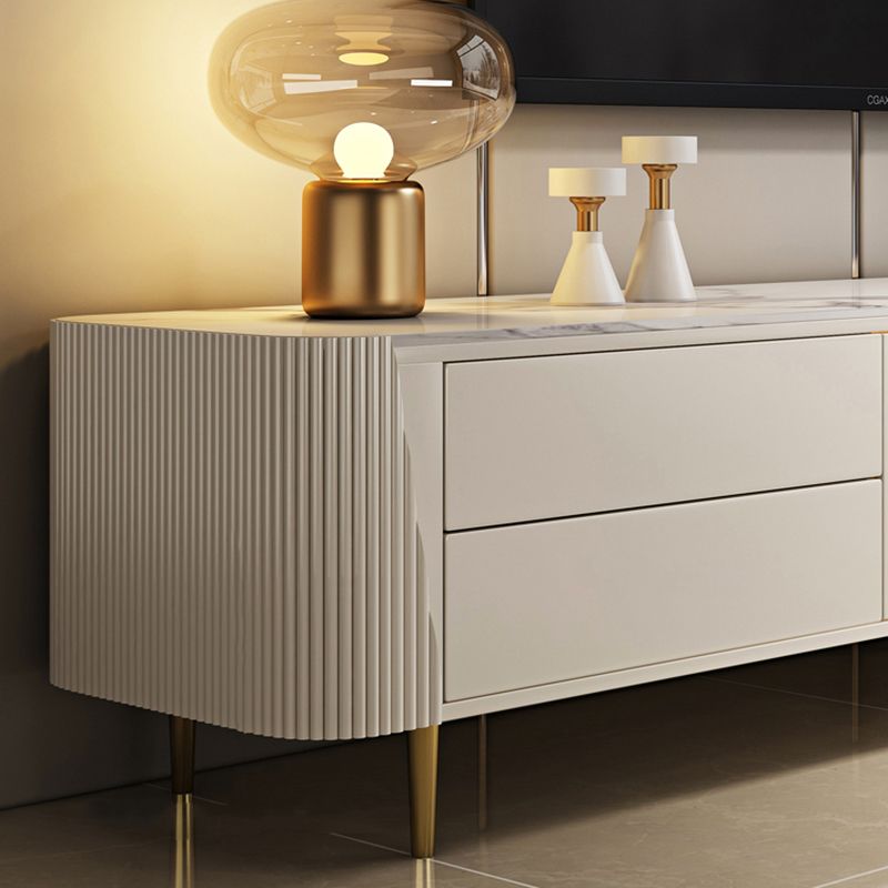 White Stone TV Stand Modern TV Media Stand with Legs for Living Room