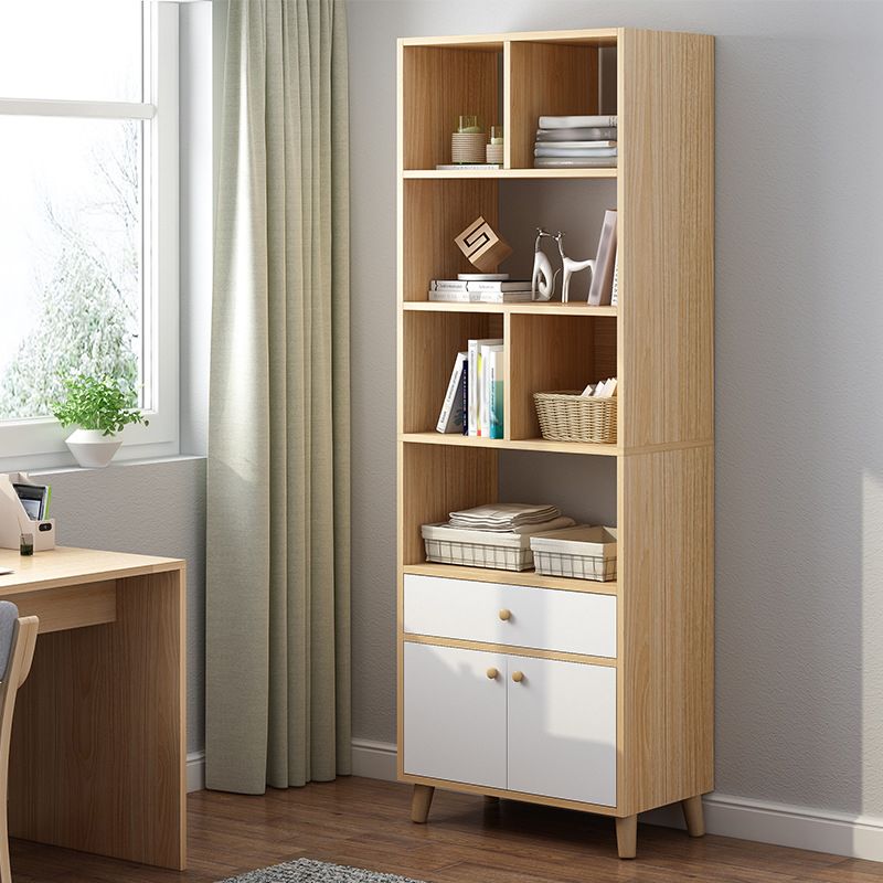 Engineered Wood Bookcase Standard Contemporary Bookshelf with Drawers