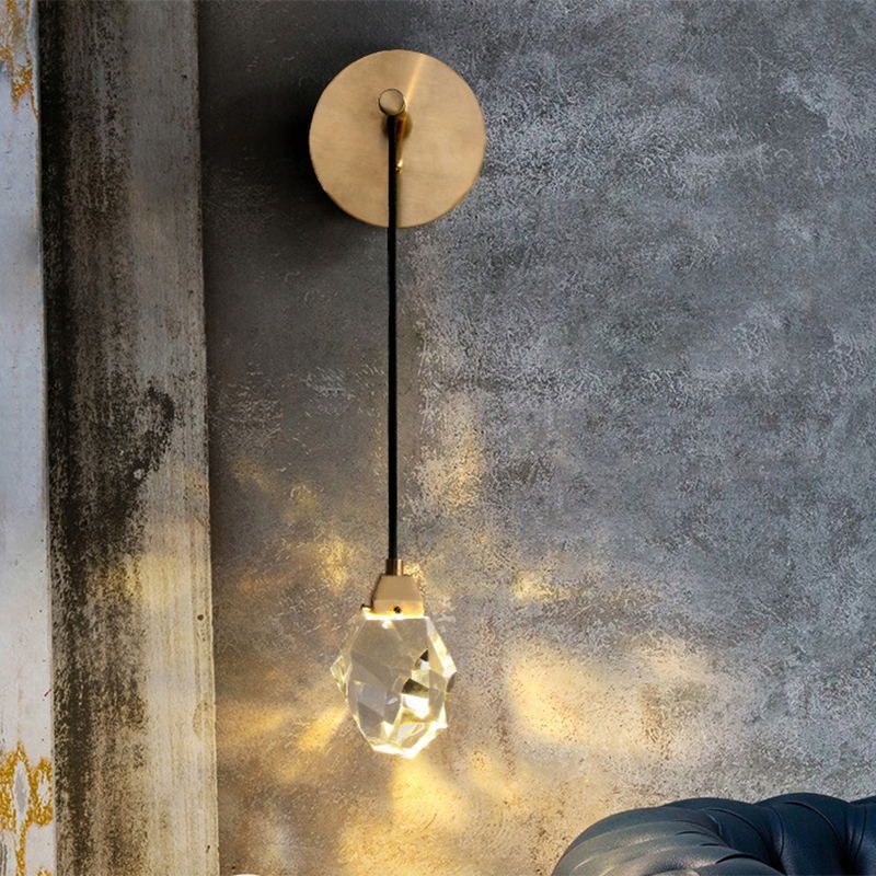 Postmodern Stone Shaped Wall Light Crystal 1 Bulb Bedside Wall Lighting in Brass