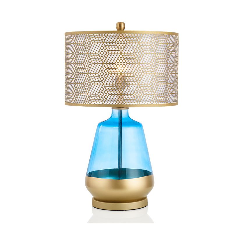Lampada da tavolo con paralume a tamburo Lampada da scrivania moderna metallizzata 1 lampadina dorata piccola per camera da letto