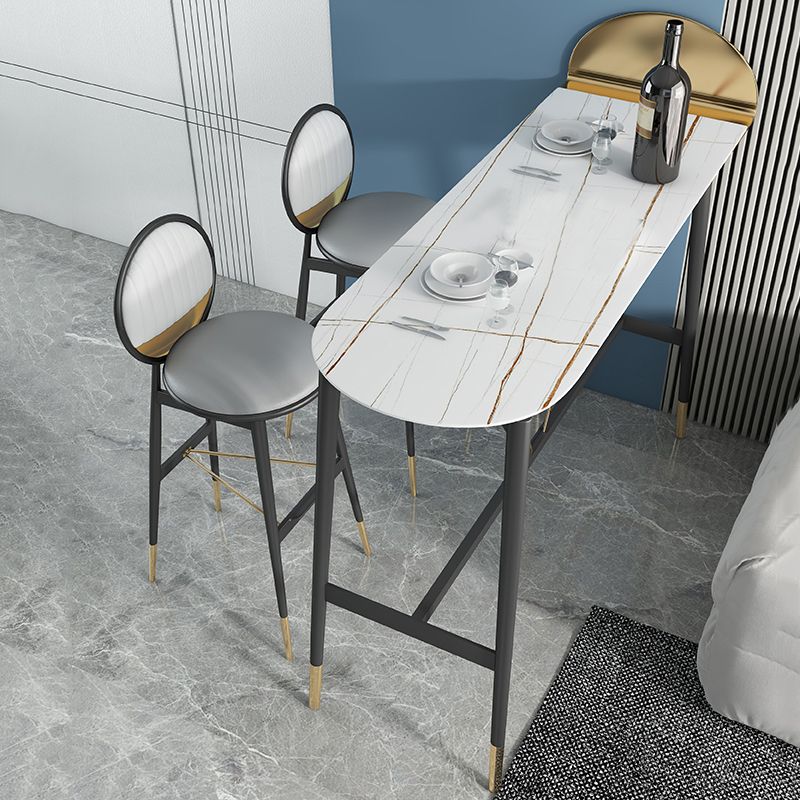Industrial Style Iron Bar Table Faux Marble Top 41.3"H Bistro Table with Footrest