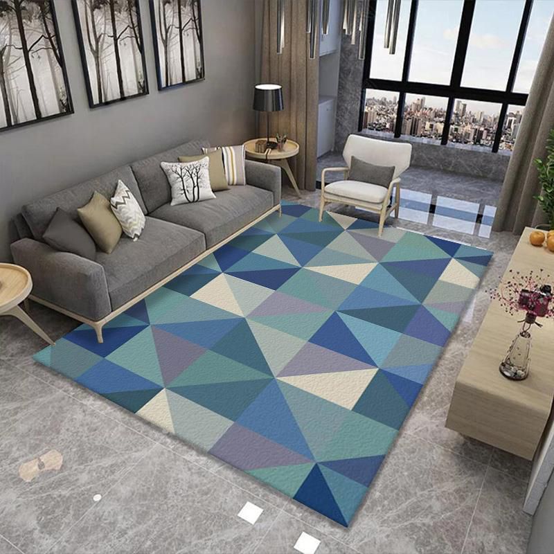 Dark Blue Geometric Rug Polyester Modern Rug Washable Rug for Drawing Room