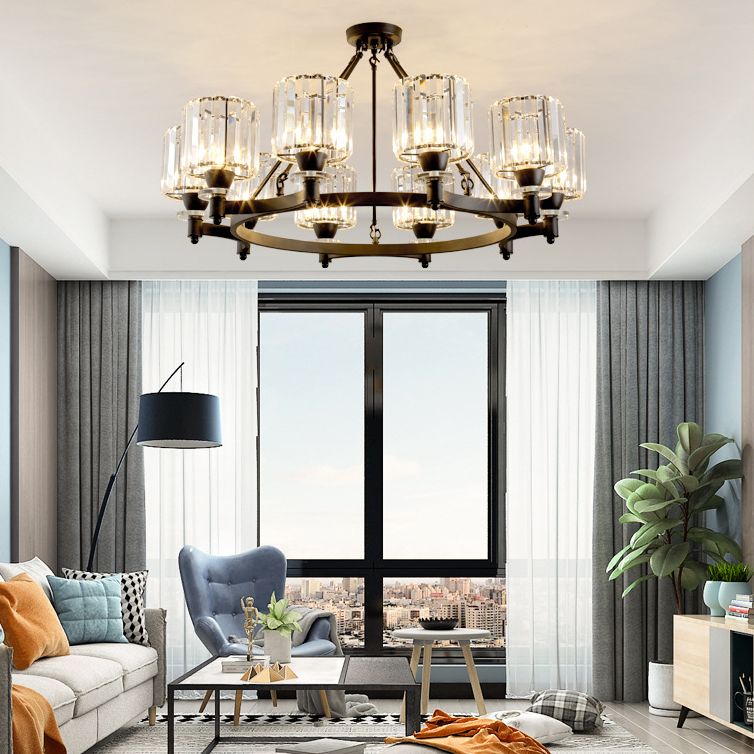 Crystal Ceiling Hung Fixtures Contemporary Circle Wheel Pendant Lighting for Living Room