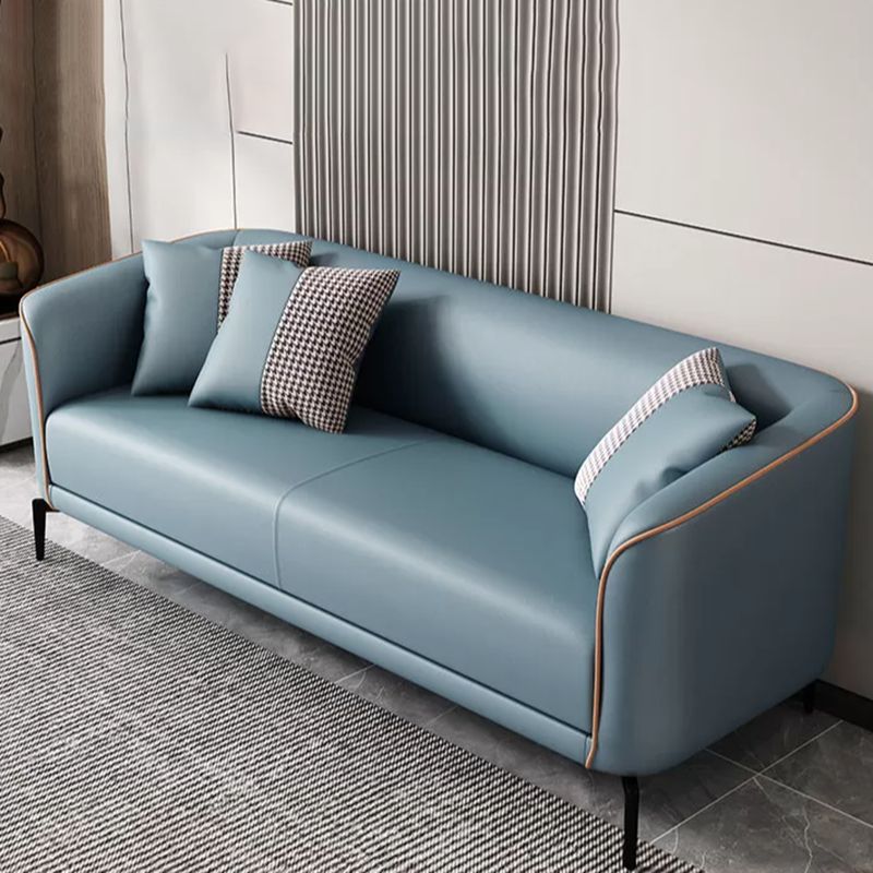 Sloped Arm Faux Leather Sofa Nordic 26" H Seating with Single Cushion