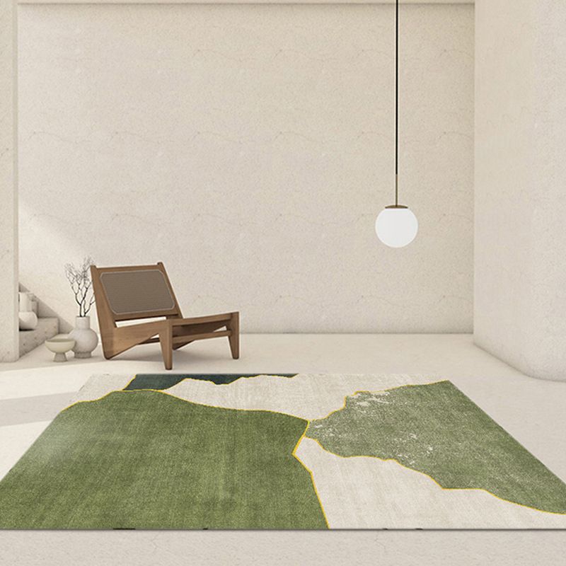 Green Casual Rug Polyester Irregular Color Block Rug Washable Rug for Living Room
