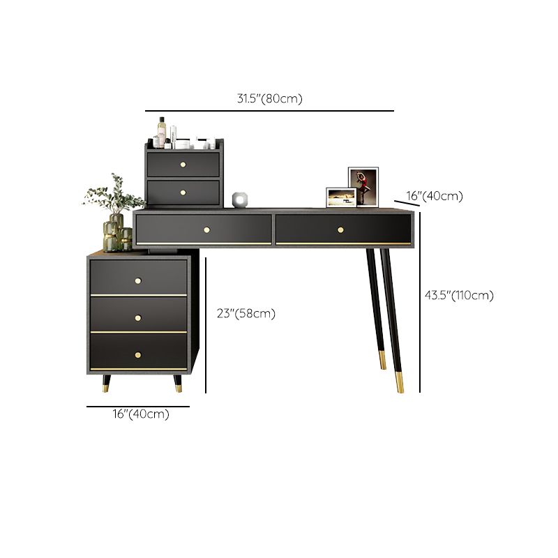 Black Make-up Vanity 15.74" Wide Wood Vanity Set with Storage Drawers