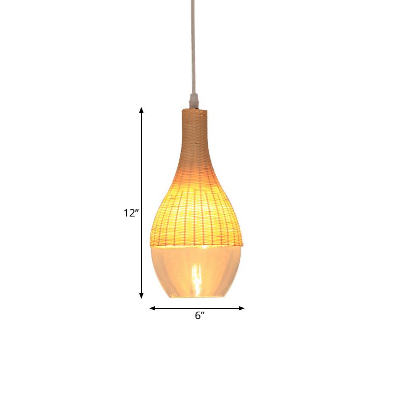 6 "/10" brede druppel/ui bamboe hangende hanger modern een enkele lichtgele suspensielamp met helder glazen schaduw