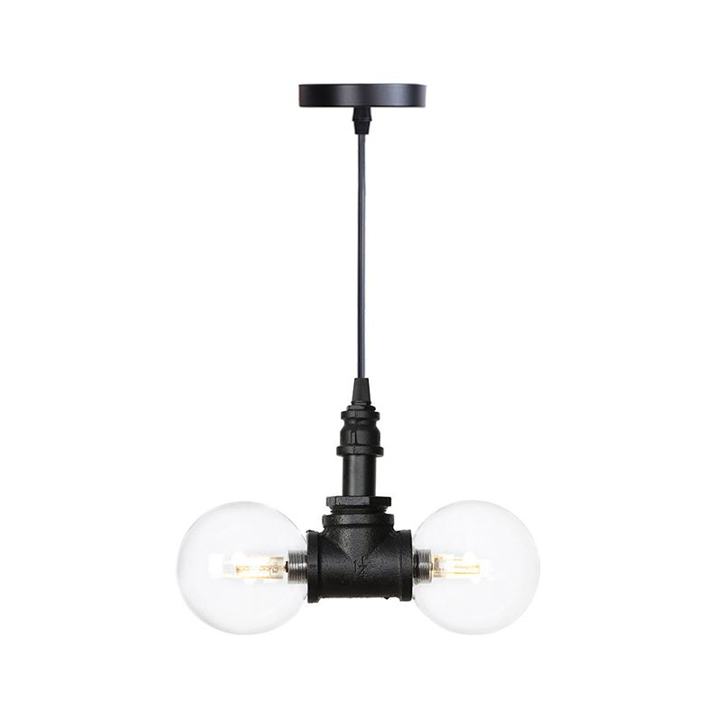 2/3/4-Bulb Globe Pendant Chandelier Industrial Black Clear Glass LED Suspension Light with Pipe Design