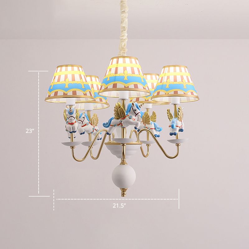 Unicorn Resin Suspension Lighting Cartoon 5-Light Chandelier with Print Empire Shade