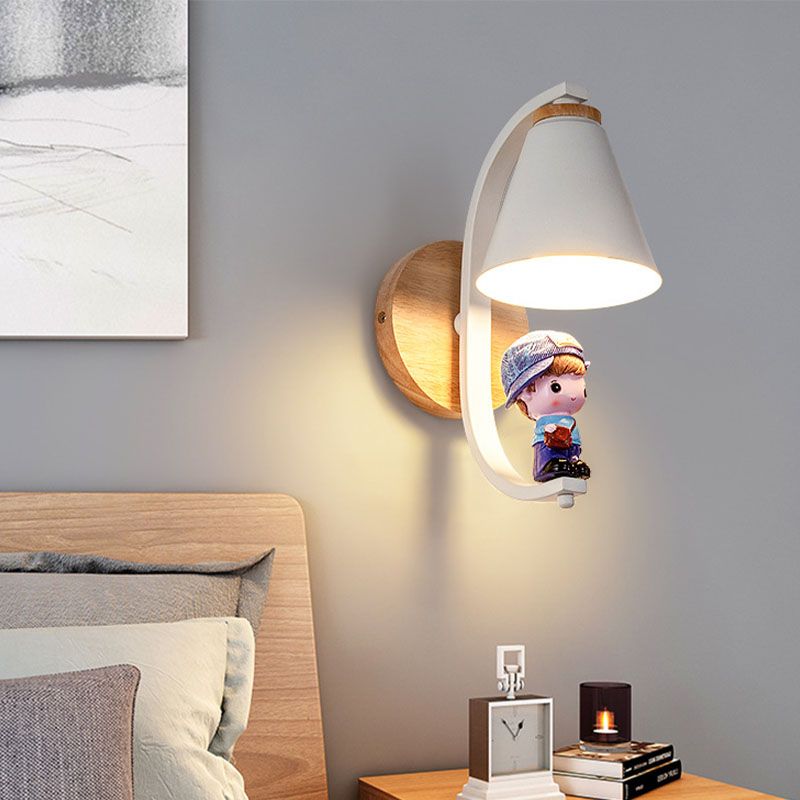 Lampada a parete conica Nordica Metal 1 testa da letto per bambini Montaggio montato sulla lettura con arredamento giocattolo