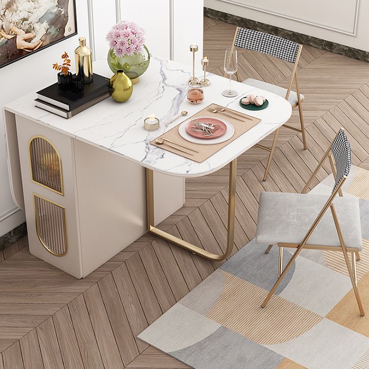 Mesa de comedor rectangular de estilo moderno Mesa de comedor de hojas abatibles de piedra sinterizada blanca de 62,3"
