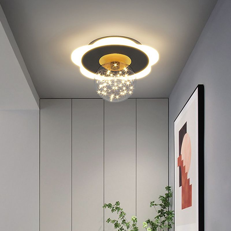 Clear Glass Globe Flush Mount Light LED Light Creative Bedroom Lighting Fixture