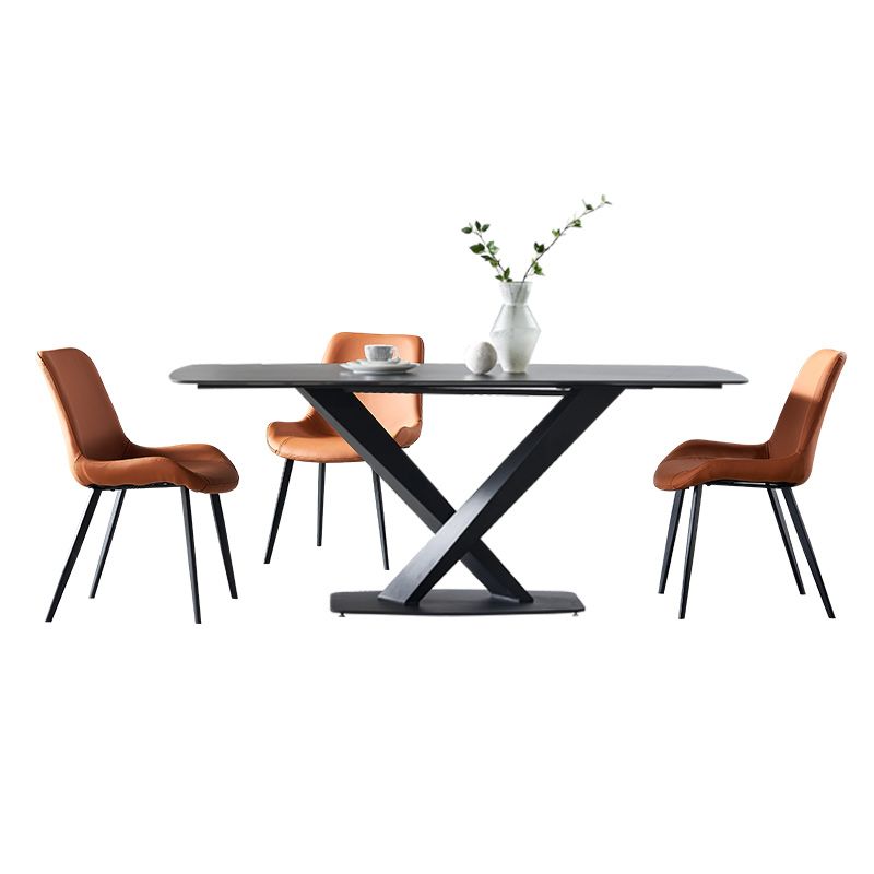Modern Style Blak Slate Dining Table Rectangular Formal Dinette Set with Metal Base