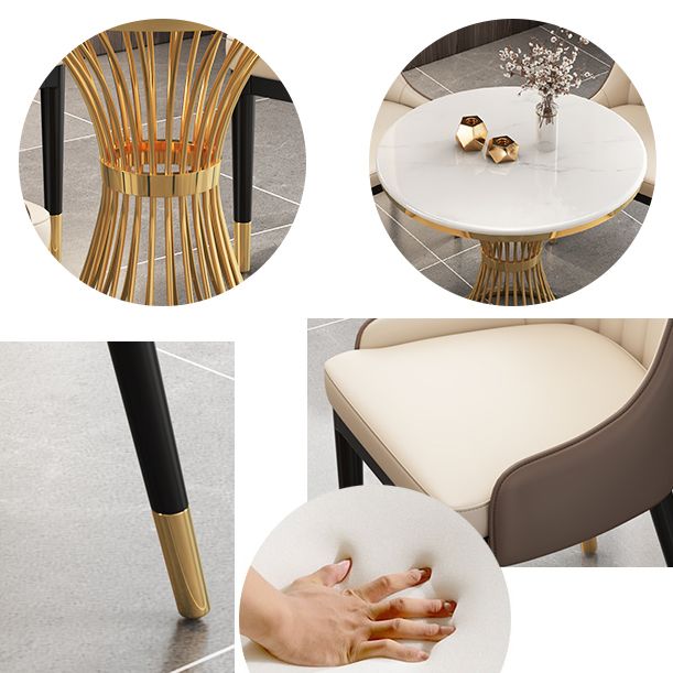 Ensembles de restauration en pierre fritrée scandinave avec table ronde et ensemble de meubles à manger de base en métal