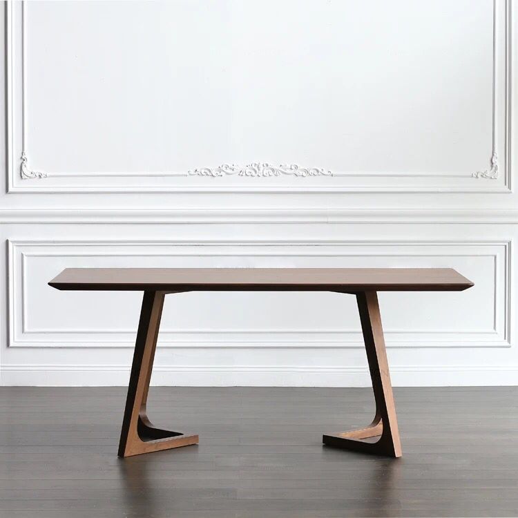 Rectangle Wood Dining Table Solid Wood Table Modern with Double Pedestal Base