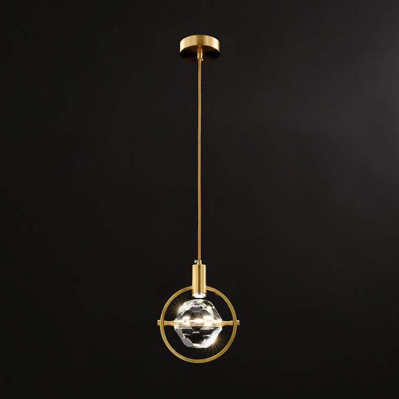 Crystal Gold LED Pendant Light in Modern Luxury Style Copper Globe Hanging Lamp for Interior Spaces