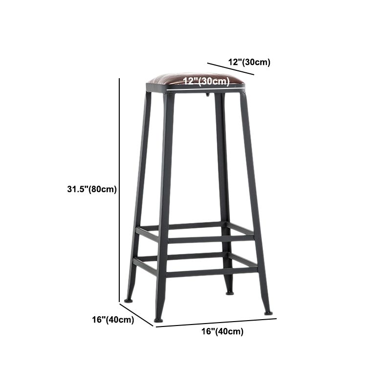 Industrial Style Armless Counter Stool Iron Cafe Bar Stool with Leather Cushion and Pedal