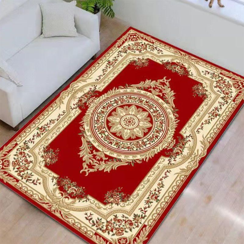 Blue Contemporary Rug Polyester Medallion Indoor Carpet Non-Split Area Rug for Living Room