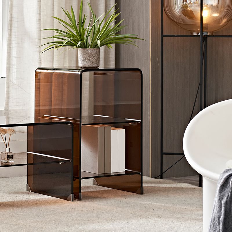 Modern Glass Corner Table Square Brown Side End Table for Living Room