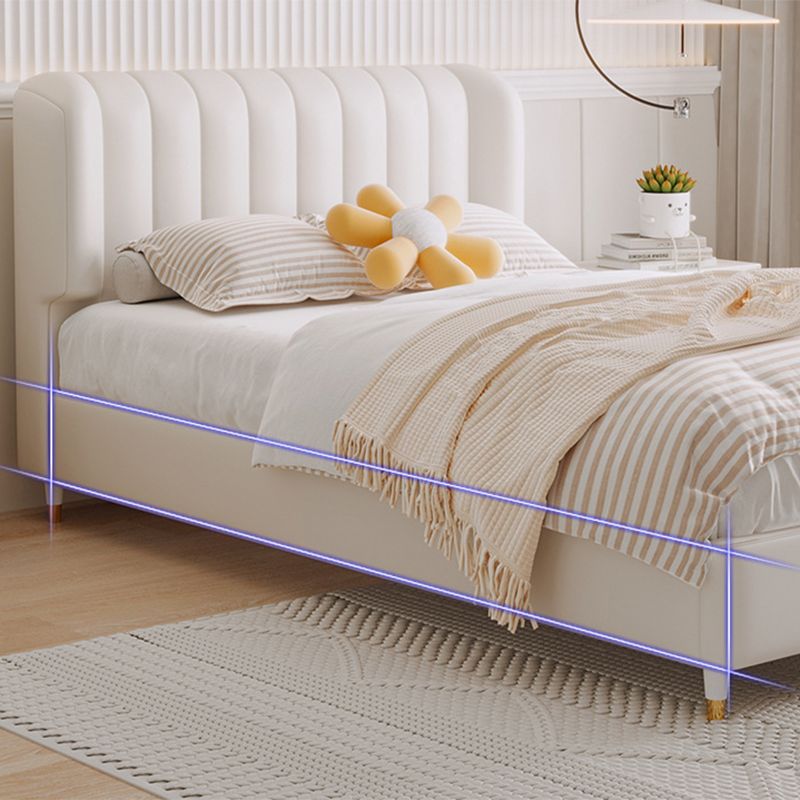 Contemporary White Wingback Bed with Upholstered Headboard Bed