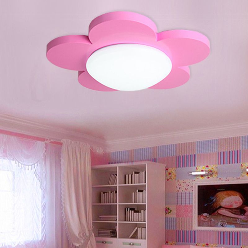 Luz de techo de dormitorio para niños, iluminación de montaje empotrado Macaron con pantalla floral acrílica