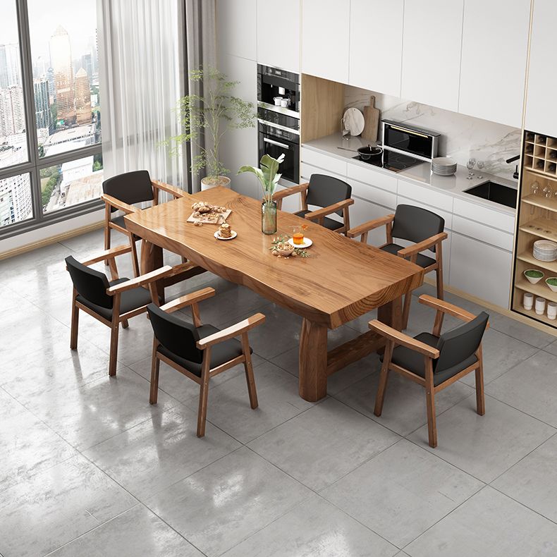 Modern massief houten rechthoek eettafel bruine keuken eettafel met dubbele voetstukbases