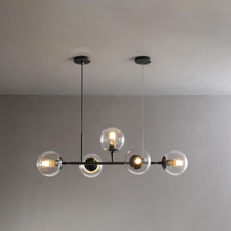 Modern Copper Island Lights Multi-Head Restaurant Hanging Pendant Lamps with Glass Shade