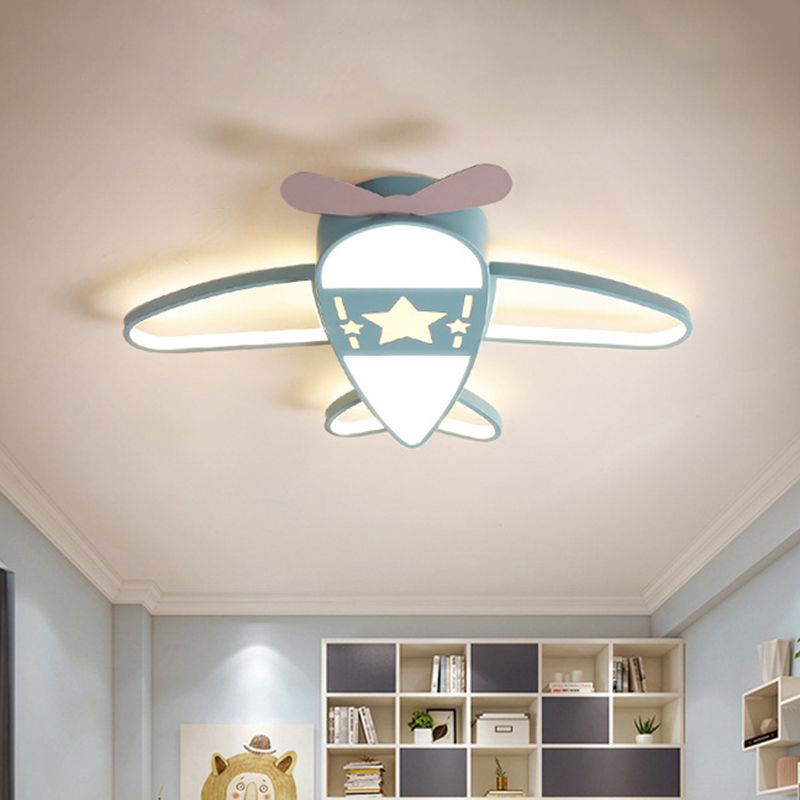 Iluminación de techo acrílica en forma de avión, accesorio de montaje empotrado LED rosa/azul Simple en luz blanca/de 3 colores