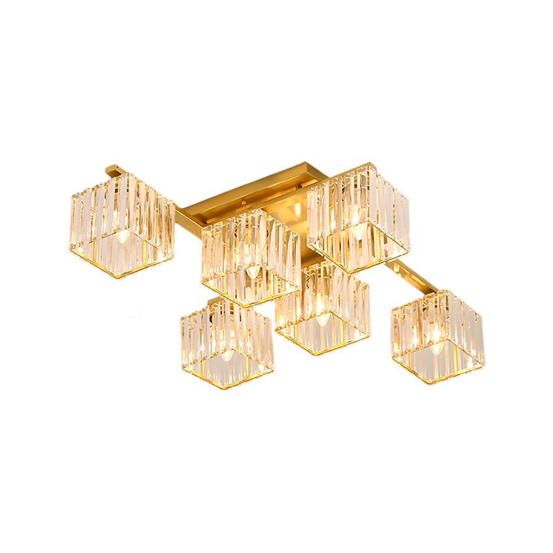 Black/Gold Cubic Living Room Flush Mount Lighting Modernist 4/6/8 Lights Crystal Ceiling Lighting