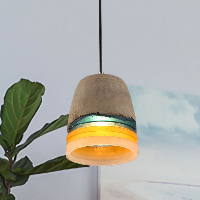 Industrial Bucket Pendant Light 1 Head Cement and Resin Hanging Ceiling Lamp in Grey for Restaurant