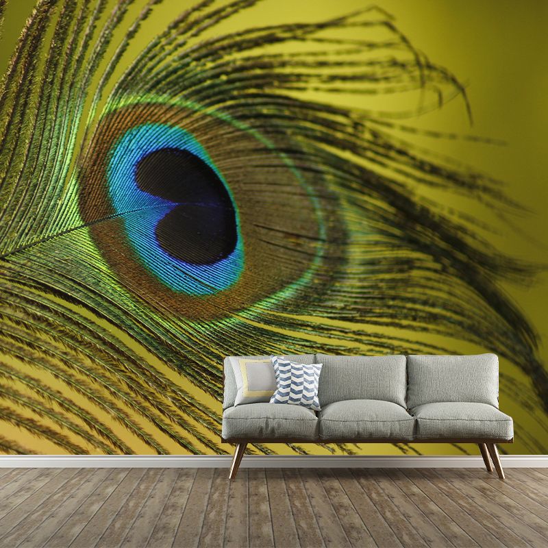 Peacock Feather Wall Mural Wallpaper Stain Resistant Wall Decor for Sleeping Room