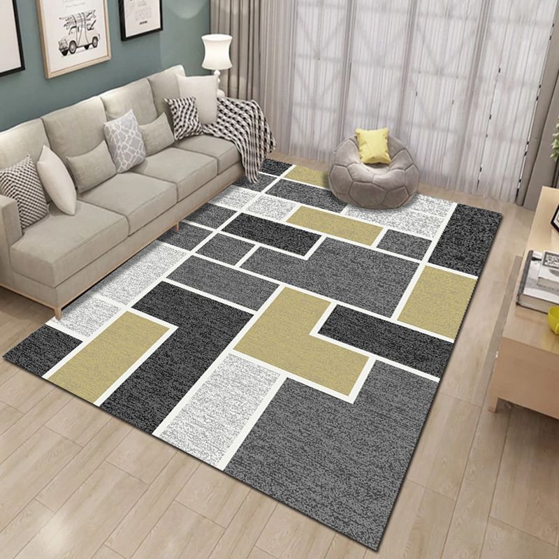 Contemporary Living Room Rug Multi-Colored Geo Patterned Carpet Synthetics Pet Friendly Machine Washable Rug