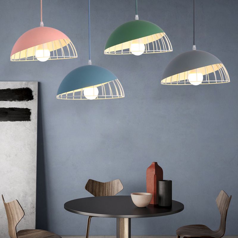 Moderne creatieve macaron hanglamp ijzer halfrond hangende lamp met aluminium schaduw