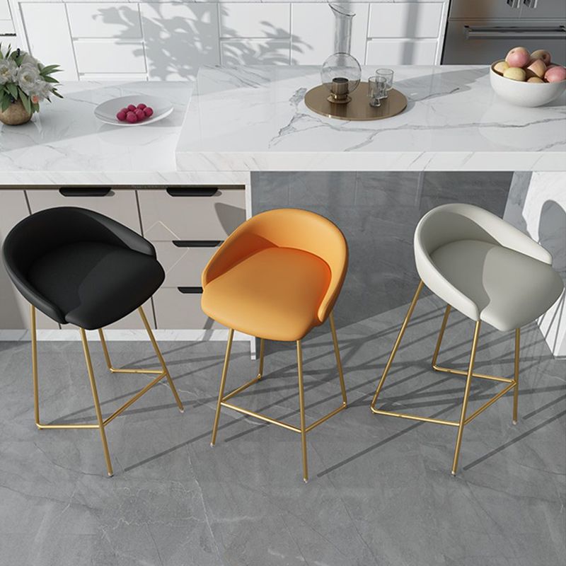 Modern Backrest Armless Counter Stool Iron Bar Stool with Leather Cushion