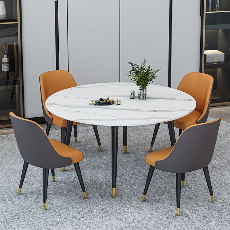 Glam Iron Dinette Set 1/4/5/6/7 Pieces Round White Sintered Stone Top Dining Table Set