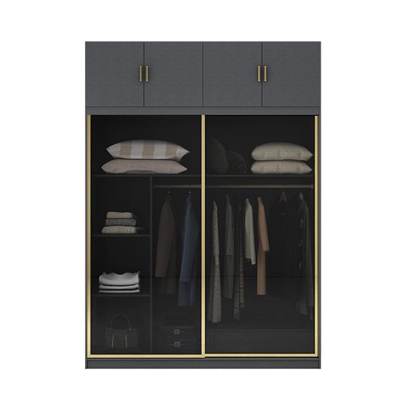 Modern Sliding Door Wardrobe for Bedroom Black Cabinet with Glass Doors