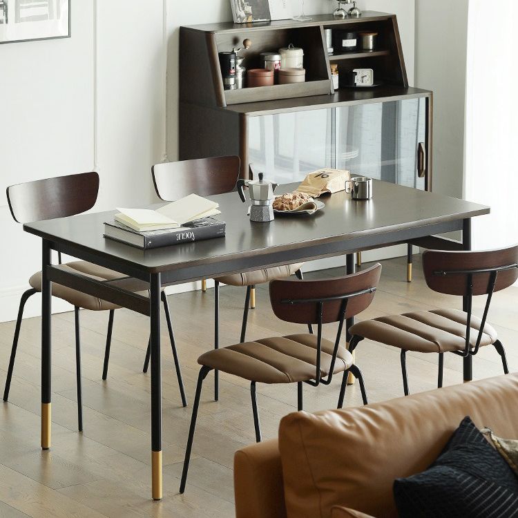 Modern Style Solid Wood Dining Set with Brown Table and 4 Metal Legs Base for Home Use
