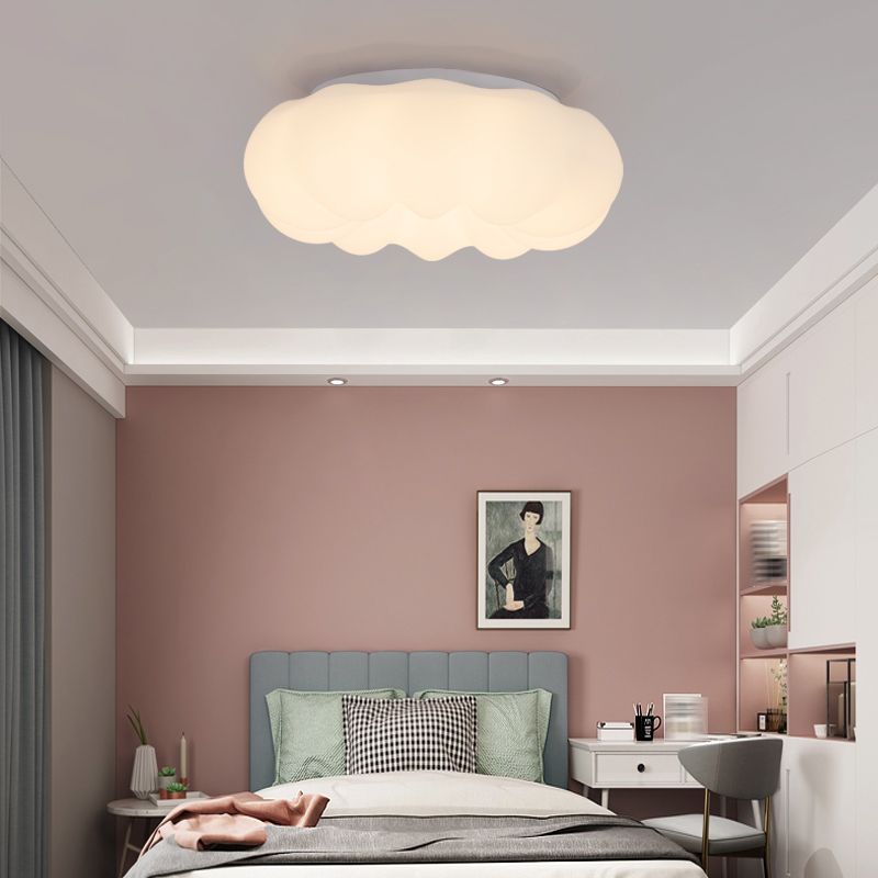 White Modern Metal Flush Mount Pumpkin Shape Ceiling Light with Plastic Shade for Bedroom