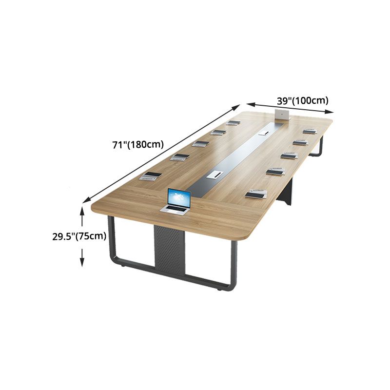 Modern Manufactured Wood Office Desk Rectangular Desk with Metal Pedestal
