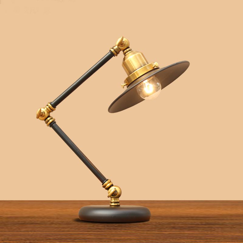 Metal 3-Joint Swing Arm Task Light Industrial 1 Bulb Bedroom Table Lamp with Shade in Black