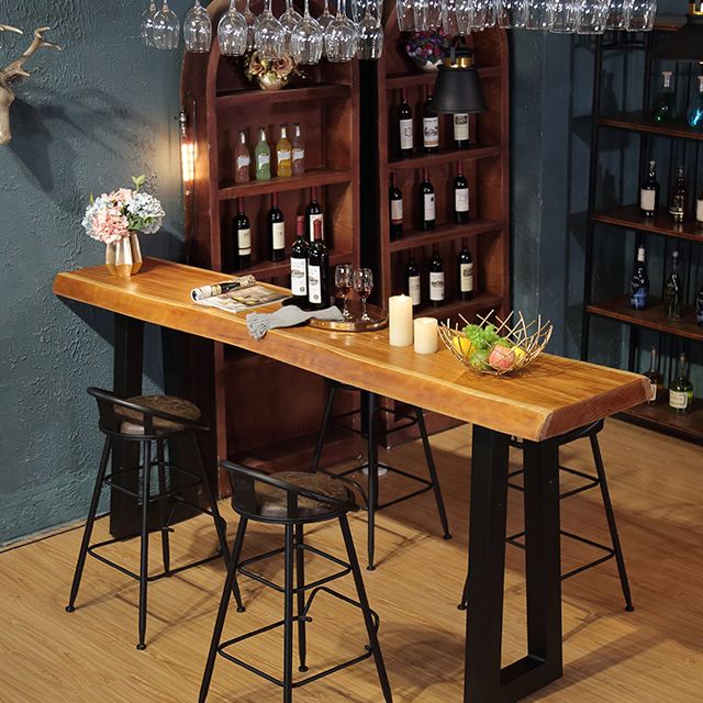 Modern Rectangle Counter Height Table Solid Wood and Metal Counter Wine Table