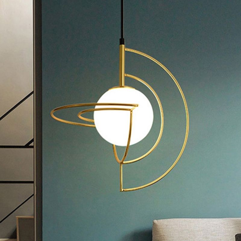 Comedor globe Luz colgante con marco de alambre Metal de vidrio 1 Luz de colgante simple en oro