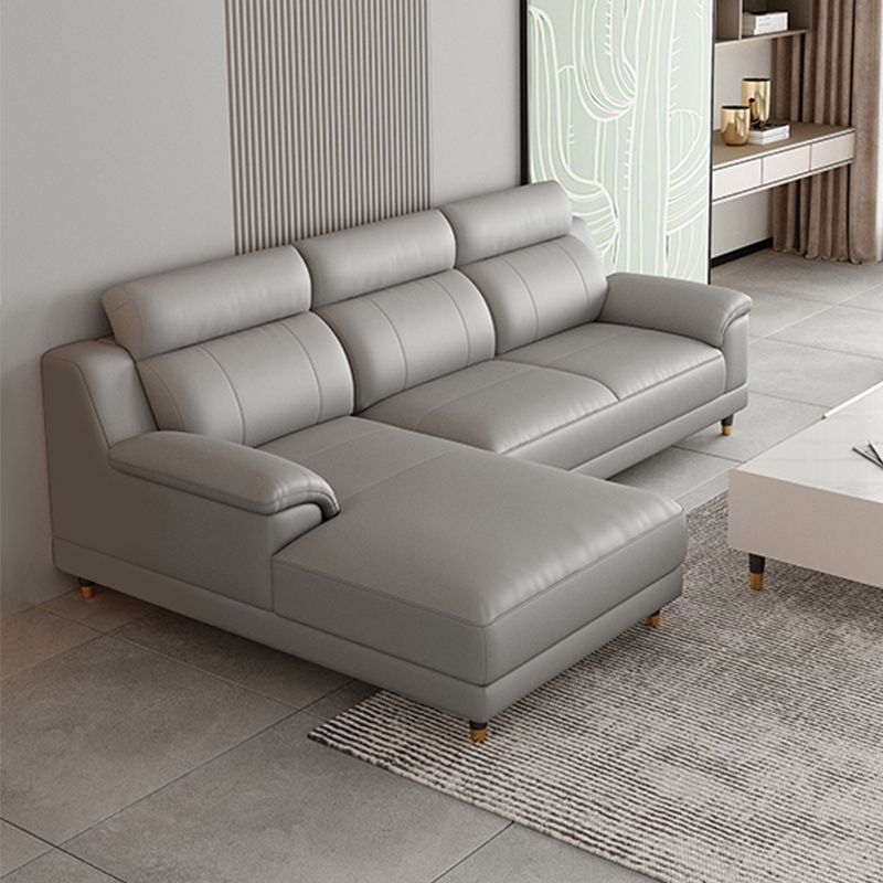 Light-grey Contemporary Sofa Genuine Leather Living Room Sofa & Chaise
